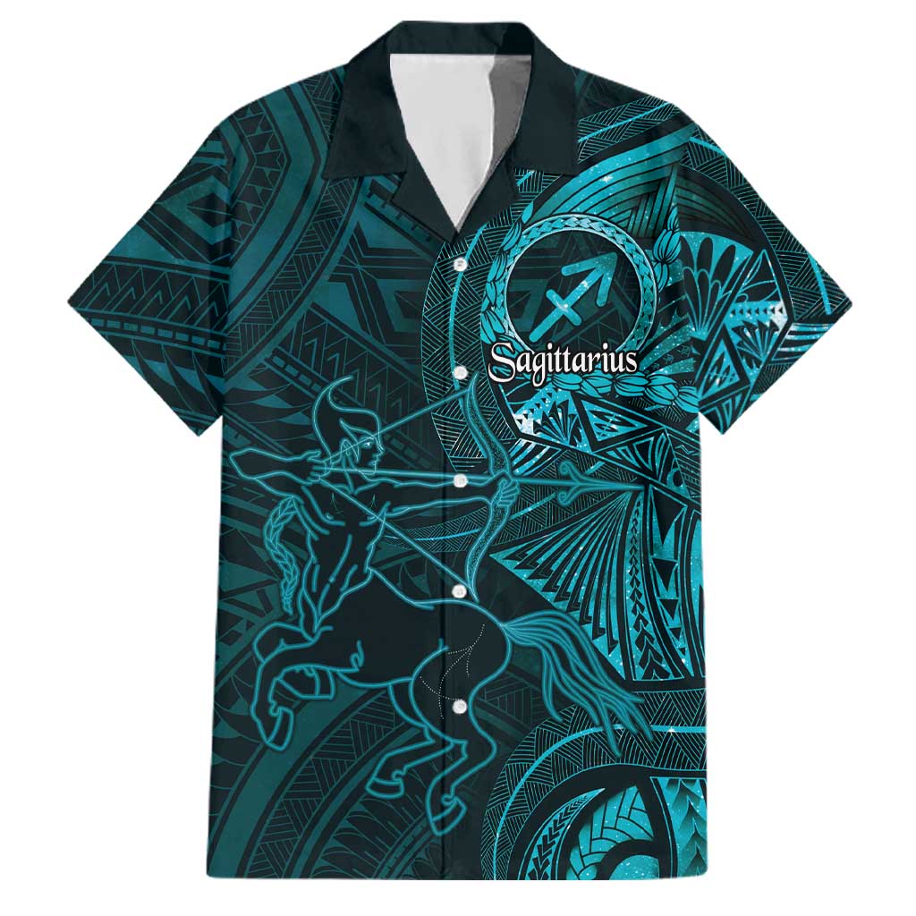 Personalised Polynesia Zodiac Sagittarius Family Matching Summer Maxi Dress and Hawaiian Shirt Galaxy Polynesian Pattern Chest Tattoo Style