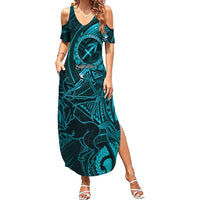 Personalised Polynesia Zodiac Sagittarius Family Matching Summer Maxi Dress and Hawaiian Shirt Galaxy Polynesian Pattern Chest Tattoo Style