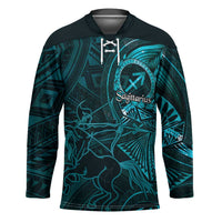 Personalised Polynesia Zodiac Sagittarius Hockey Jersey Galaxy Polynesian Pattern Chest Tattoo Style LT14 Unisex Cyan - Polynesian Pride