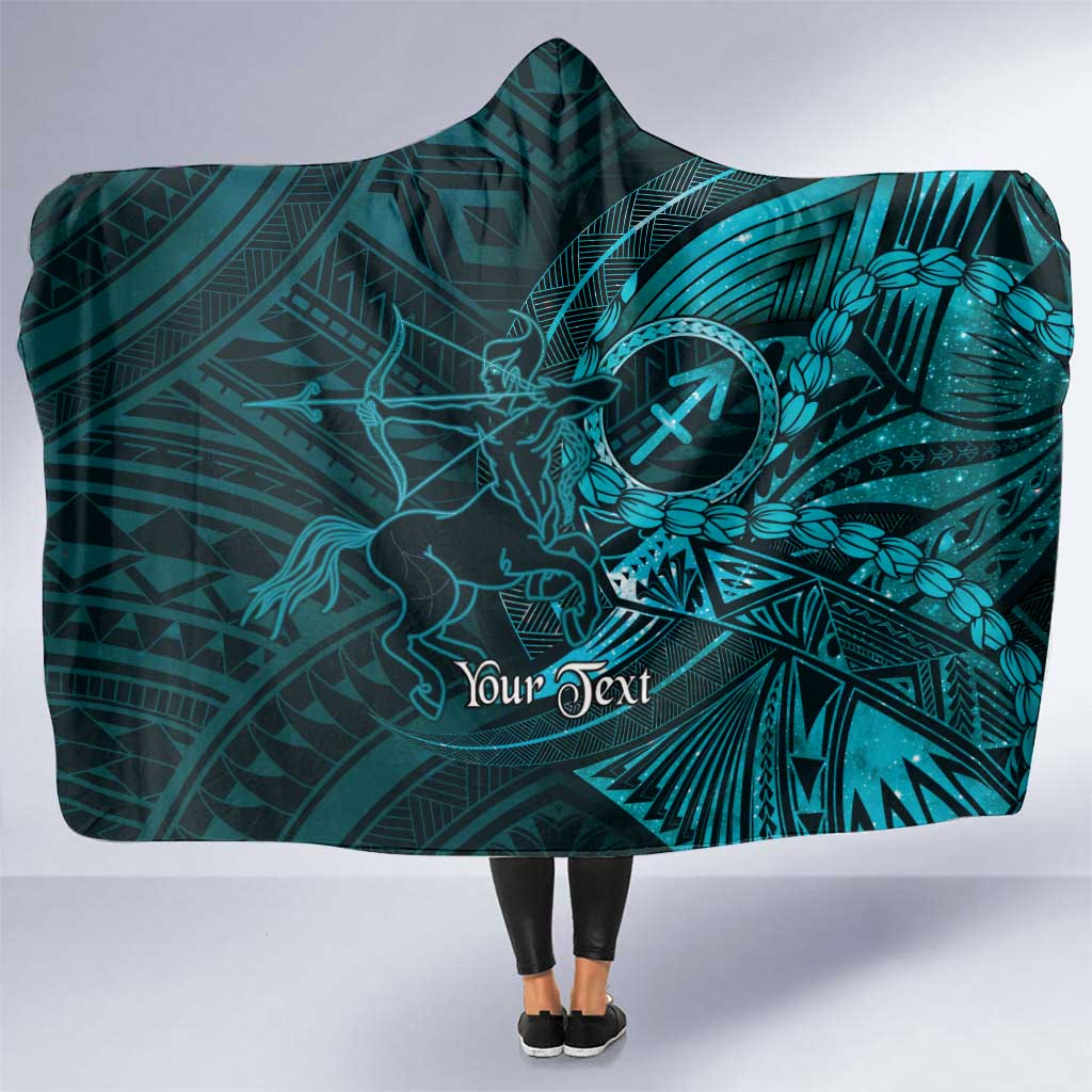 Personalised Polynesia Zodiac Sagittarius Hooded Blanket Galaxy Polynesian Pattern Chest Tattoo Style LT14 One Size Cyan - Polynesian Pride