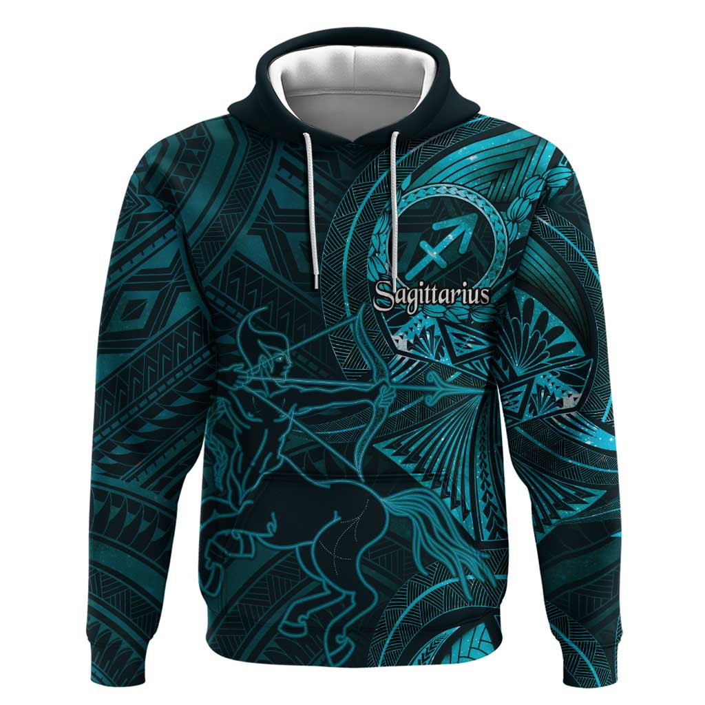 Personalised Polynesia Zodiac Sagittarius Hoodie Galaxy Polynesian Pattern Chest Tattoo Style