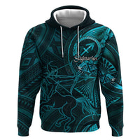 Personalised Polynesia Zodiac Sagittarius Hoodie Galaxy Polynesian Pattern Chest Tattoo Style LT14 Pullover Hoodie Cyan - Polynesian Pride