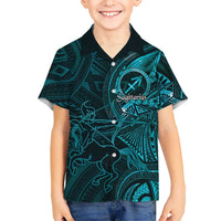 Personalised Polynesia Zodiac Sagittarius Kid Hawaiian Shirt Galaxy Polynesian Pattern Chest Tattoo Style LT14 Kid Cyan - Polynesian Pride