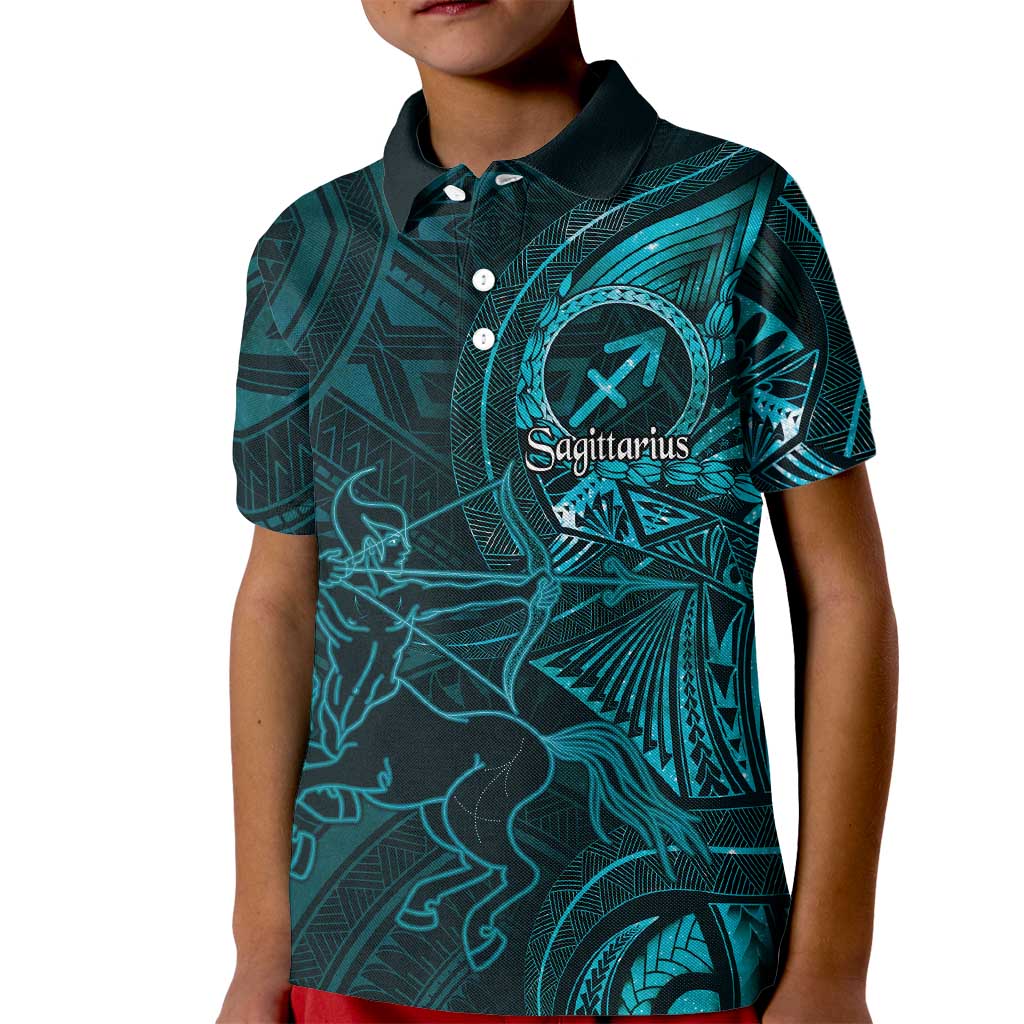 Personalised Polynesia Zodiac Sagittarius Kid Polo Shirt Galaxy Polynesian Pattern Chest Tattoo Style LT14 Kid Cyan - Polynesian Pride