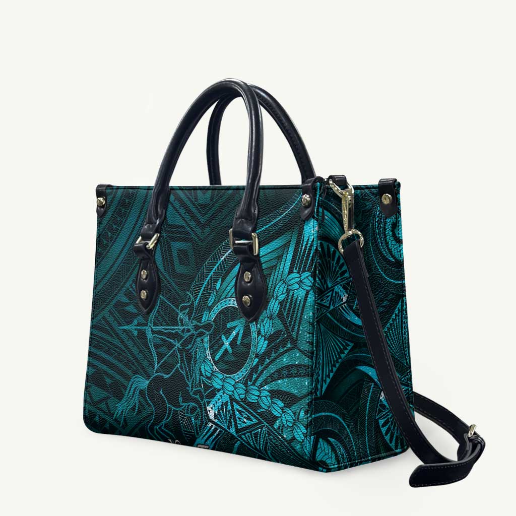 Personalised Polynesia Zodiac Sagittarius Leather Bag Galaxy Polynesian Pattern Chest Tattoo Style LT14 Cyan - Polynesian Pride