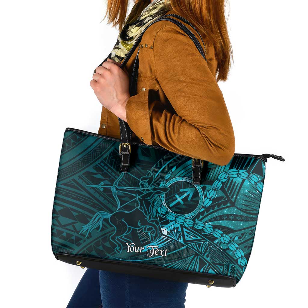 Personalised Polynesia Zodiac Sagittarius Leather Tote Bag Galaxy Polynesian Pattern Chest Tattoo Style LT14 Cyan - Polynesian Pride