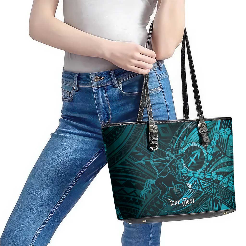 Personalised Polynesia Zodiac Sagittarius Leather Tote Bag Galaxy Polynesian Pattern Chest Tattoo Style LT14 - Polynesian Pride