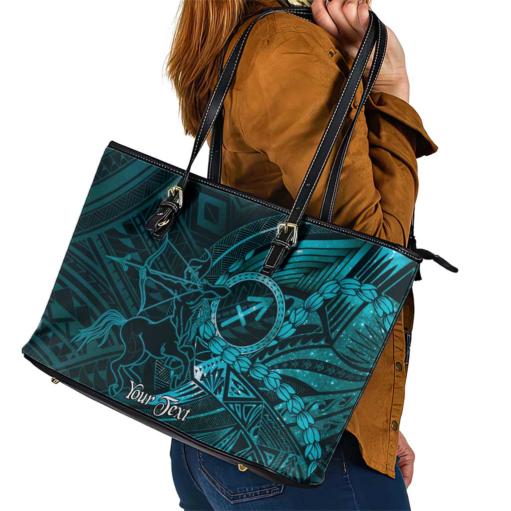 Personalised Polynesia Zodiac Sagittarius Leather Tote Bag Galaxy Polynesian Pattern Chest Tattoo Style LT14 - Polynesian Pride
