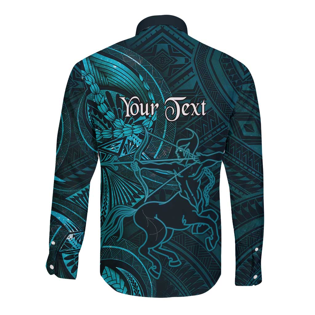 Personalised Polynesia Zodiac Sagittarius Long Sleeve Button Shirt Galaxy Polynesian Pattern Chest Tattoo Style LT14 - Polynesian Pride