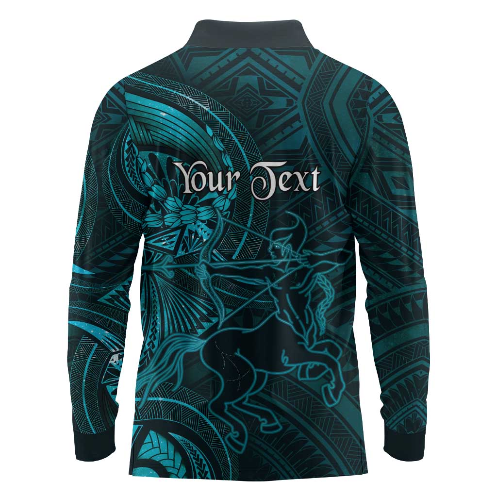 Personalised Polynesia Zodiac Sagittarius Long Sleeve Polo Shirt Galaxy Polynesian Pattern Chest Tattoo Style LT14 - Polynesian Pride
