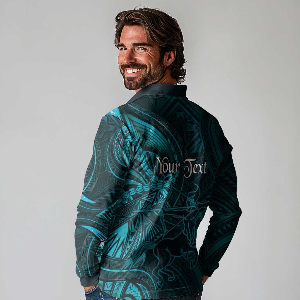 Personalised Polynesia Zodiac Sagittarius Long Sleeve Polo Shirt Galaxy Polynesian Pattern Chest Tattoo Style LT14 - Polynesian Pride