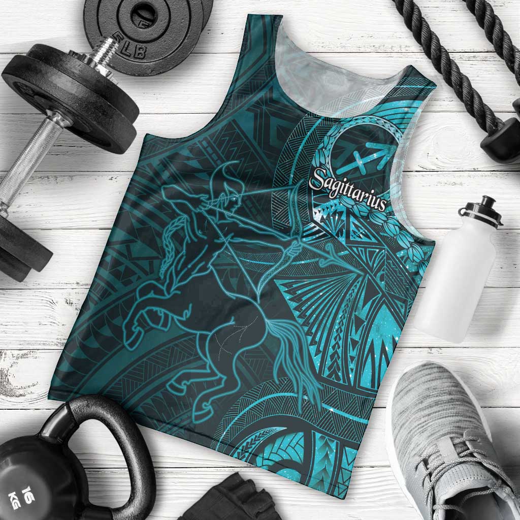 Personalised Polynesia Zodiac Sagittarius Men Tank Top Galaxy Polynesian Pattern Chest Tattoo Style