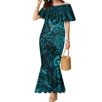 Personalised Polynesia Zodiac Sagittarius Mermaid Dress Galaxy Polynesian Pattern Chest Tattoo Style LT14 Women Cyan - Polynesian Pride