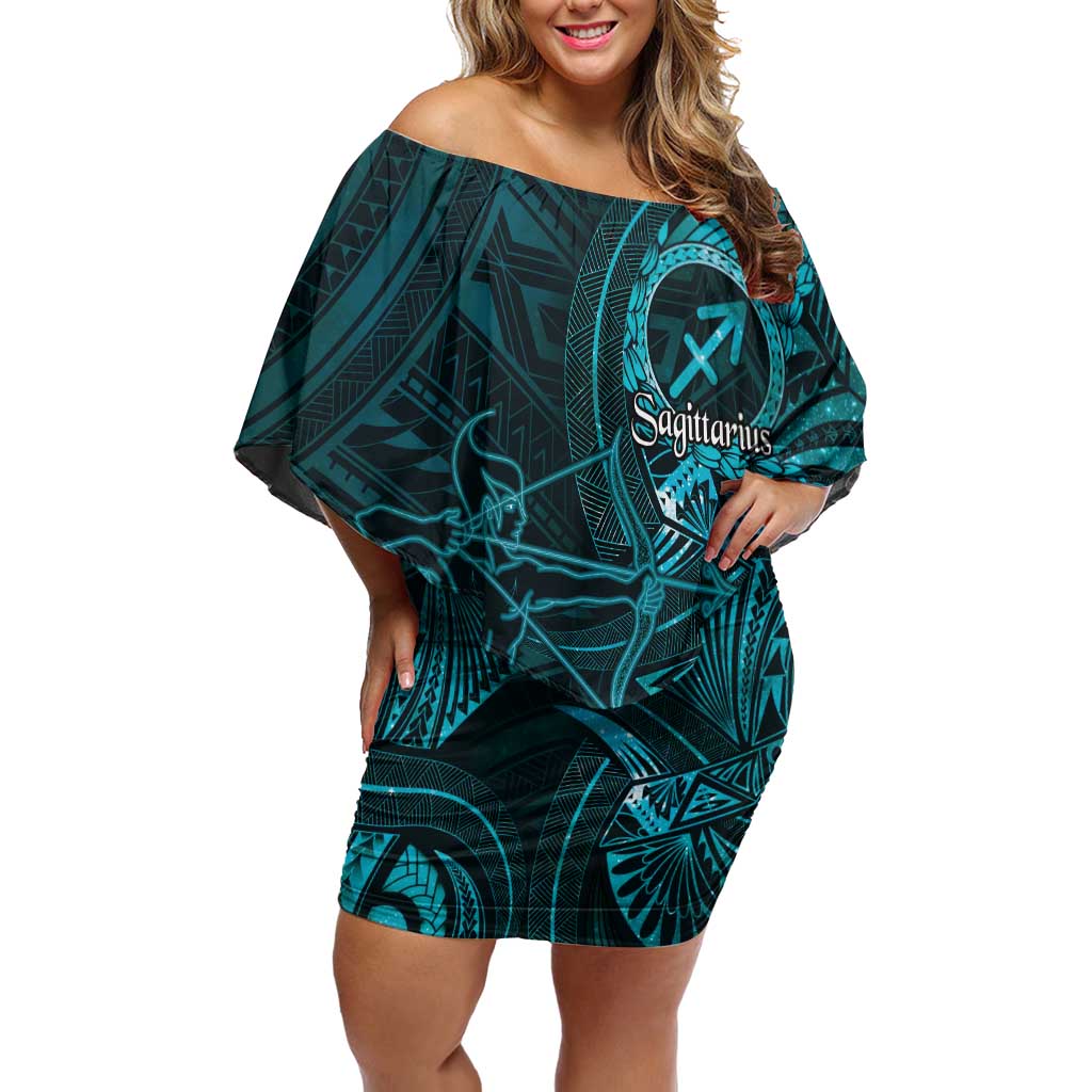 Personalised Polynesia Zodiac Sagittarius Off Shoulder Short Dress Galaxy Polynesian Pattern Chest Tattoo Style