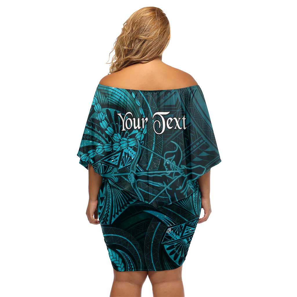Personalised Polynesia Zodiac Sagittarius Off Shoulder Short Dress Galaxy Polynesian Pattern Chest Tattoo Style