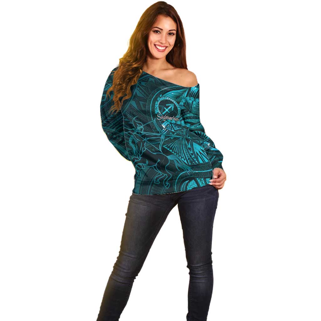 Personalised Polynesia Zodiac Sagittarius Off Shoulder Sweater Galaxy Polynesian Pattern Chest Tattoo Style LT14 - Polynesian Pride