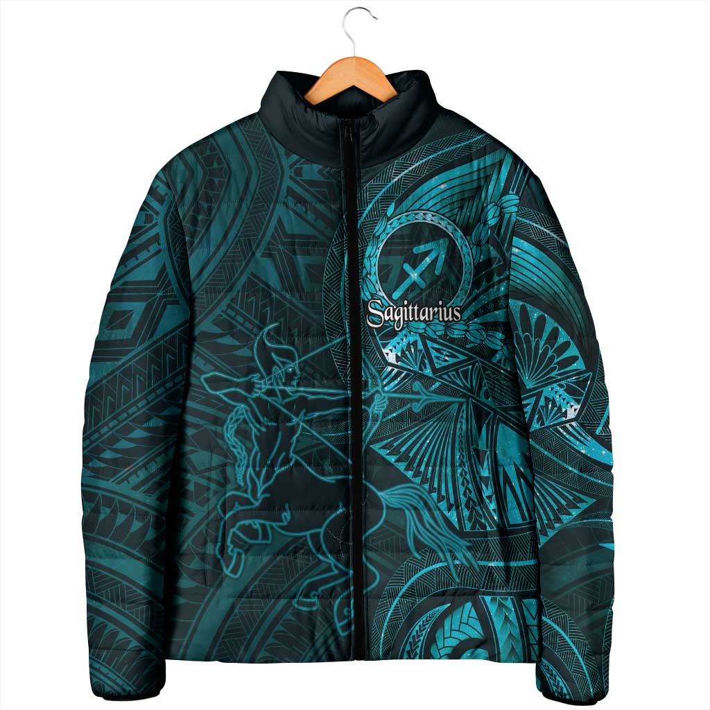Personalised Polynesia Zodiac Sagittarius Padded Jacket Galaxy Polynesian Pattern Chest Tattoo Style