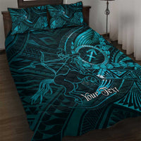 Personalised Polynesia Zodiac Sagittarius Quilt Bed Set Galaxy Polynesian Pattern Chest Tattoo Style LT14 Cyan - Polynesian Pride