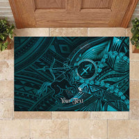 Personalised Polynesia Zodiac Sagittarius Rubber Doormat Galaxy Polynesian Pattern Chest Tattoo Style LT14 Cyan - Polynesian Pride