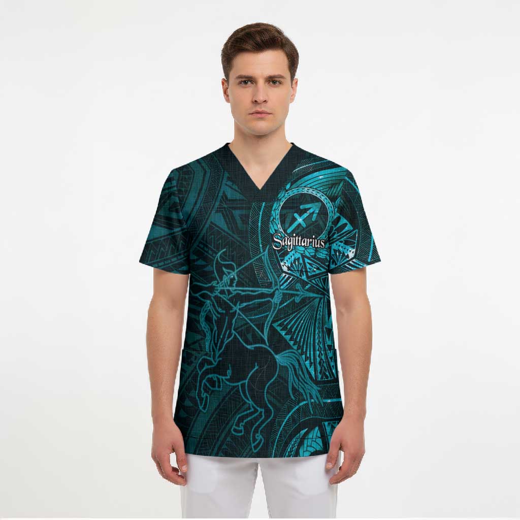 Personalised Polynesia Zodiac Sagittarius Scrub Top Galaxy Polynesian Pattern Chest Tattoo Style LT14 - Polynesian Pride