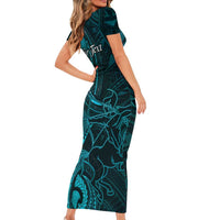 Personalised Polynesia Zodiac Sagittarius Short Sleeve Bodycon Dress Galaxy Polynesian Pattern Chest Tattoo Style LT14 - Polynesian Pride