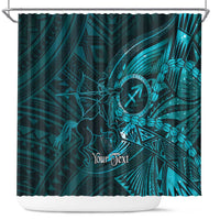 Personalised Polynesia Zodiac Sagittarius Shower Curtain Galaxy Polynesian Pattern Chest Tattoo Style LT14 Cyan - Polynesian Pride