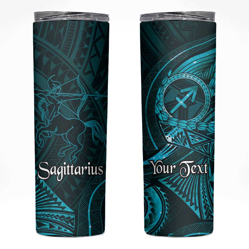 Personalised Polynesia Zodiac Sagittarius Skinny Tumbler Galaxy Polynesian Pattern Chest Tattoo Style LT14 Cyan - Polynesian Pride