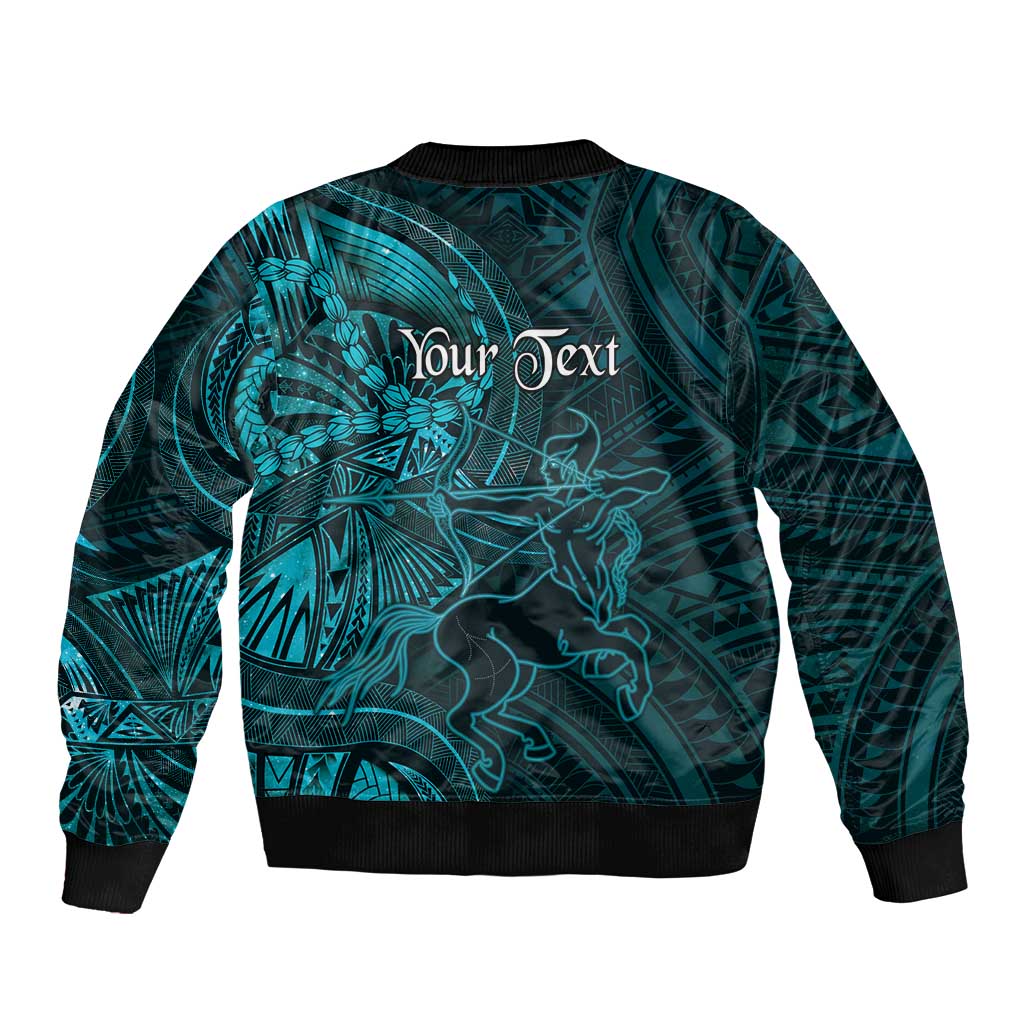 Personalised Polynesia Zodiac Sagittarius Sleeve Zip Bomber Jacket Galaxy Polynesian Pattern Chest Tattoo Style LT14 - Polynesian Pride