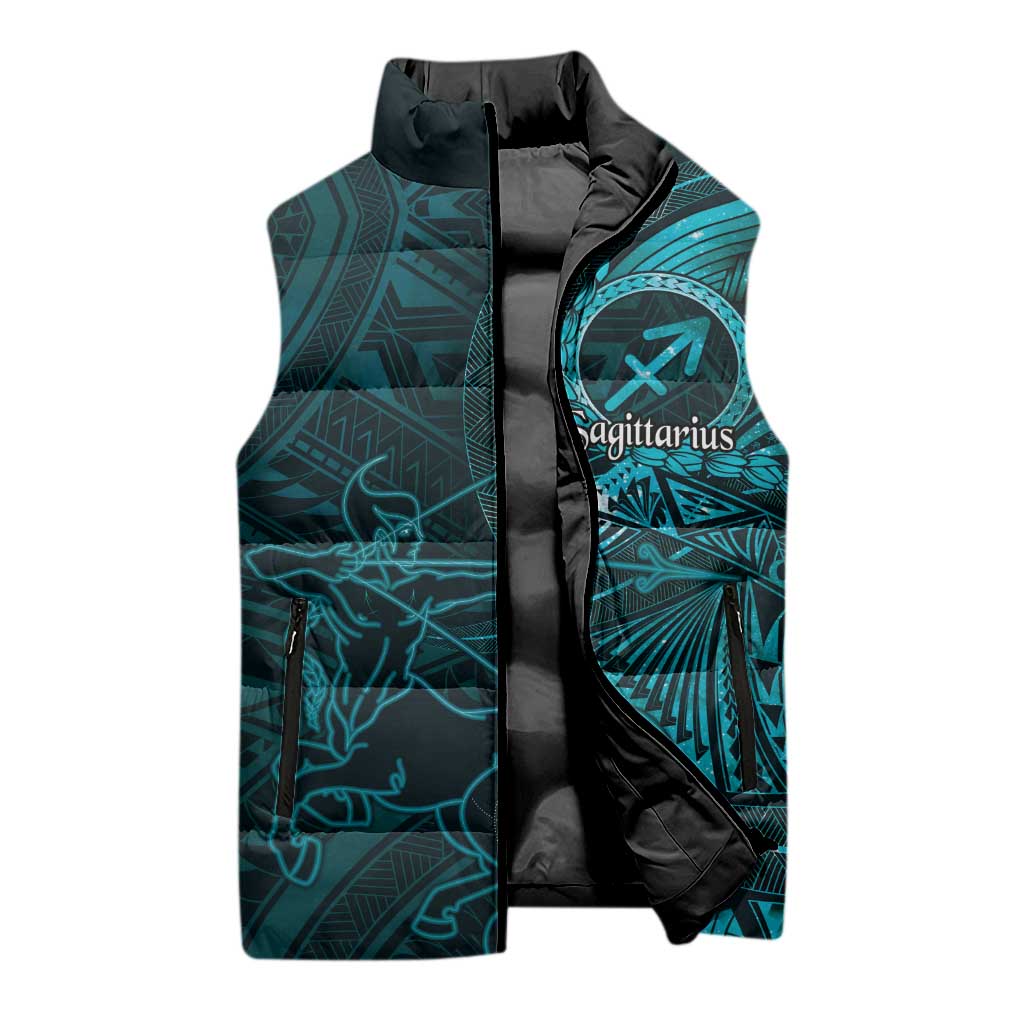 Personalised Polynesia Zodiac Sagittarius Sleeveless Puffer Jacket Galaxy Polynesian Pattern Chest Tattoo Style LT14 - Polynesian Pride