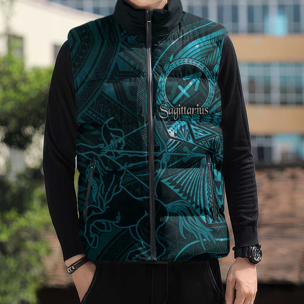 Personalised Polynesia Zodiac Sagittarius Sleeveless Puffer Jacket Galaxy Polynesian Pattern Chest Tattoo Style LT14 - Polynesian Pride