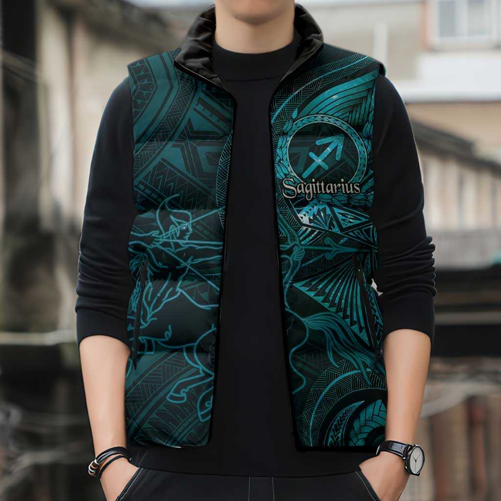 Personalised Polynesia Zodiac Sagittarius Sleeveless Puffer Jacket Galaxy Polynesian Pattern Chest Tattoo Style LT14 - Polynesian Pride