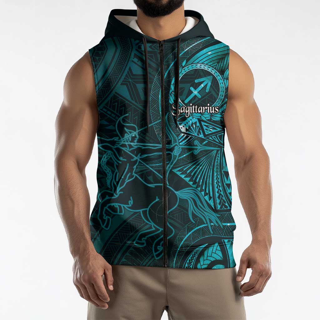 Personalised Polynesia Zodiac Sagittarius Sleeveless Zip Hoodie Galaxy Polynesian Pattern Chest Tattoo Style LT14 - Polynesian Pride