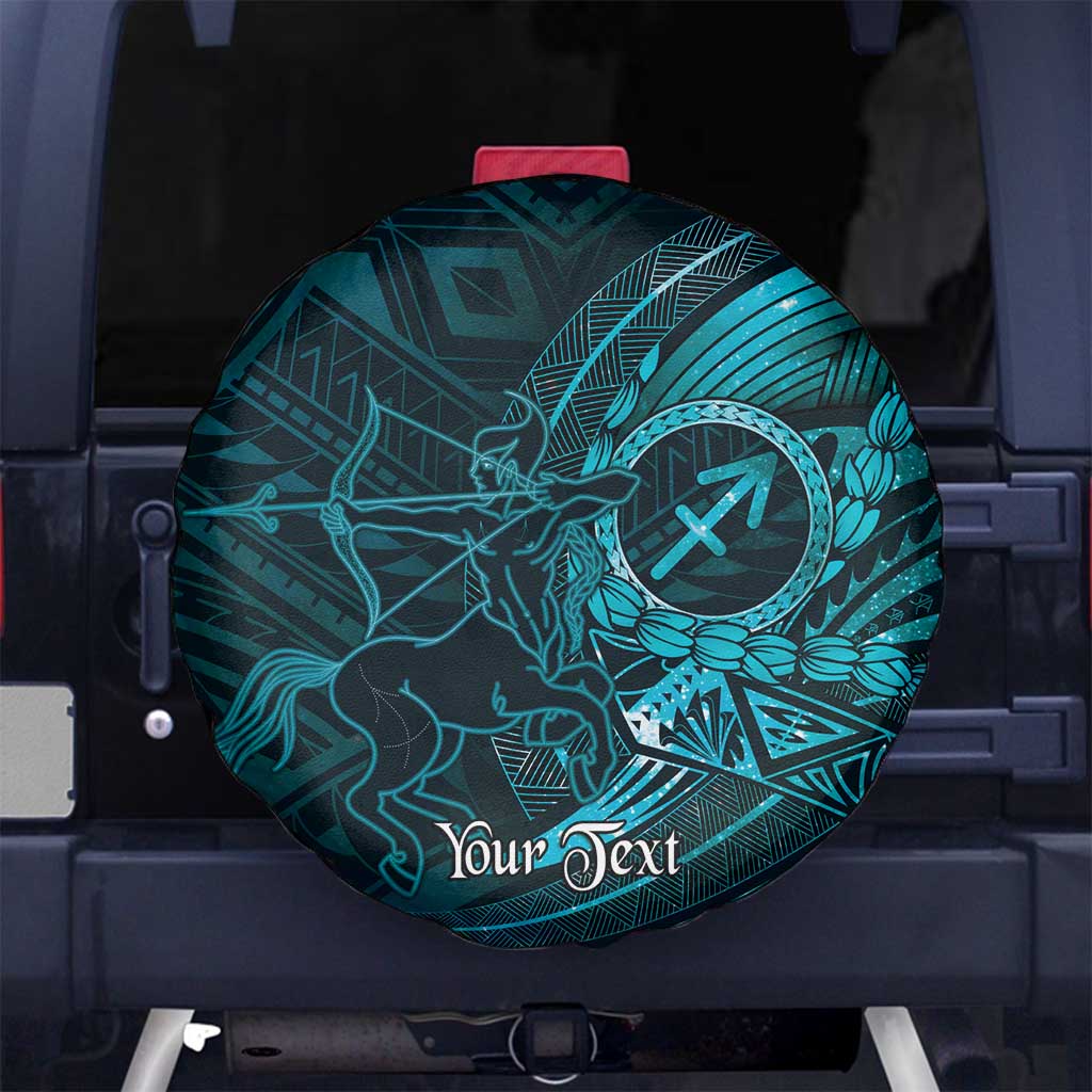 Personalised Polynesia Zodiac Sagittarius Spare Tire Cover Galaxy Polynesian Pattern Chest Tattoo Style LT14 No hole Cyan - Polynesian Pride