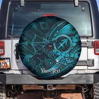 Personalised Polynesia Zodiac Sagittarius Spare Tire Cover Galaxy Polynesian Pattern Chest Tattoo Style LT14 Cyan - Polynesian Pride