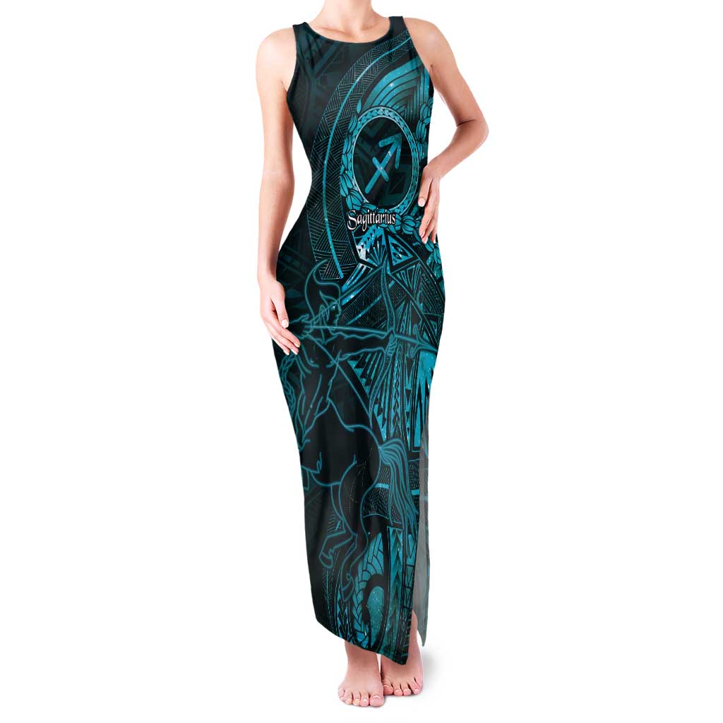 Personalised Polynesia Zodiac Sagittarius Tank Maxi Dress Galaxy Polynesian Pattern Chest Tattoo Style