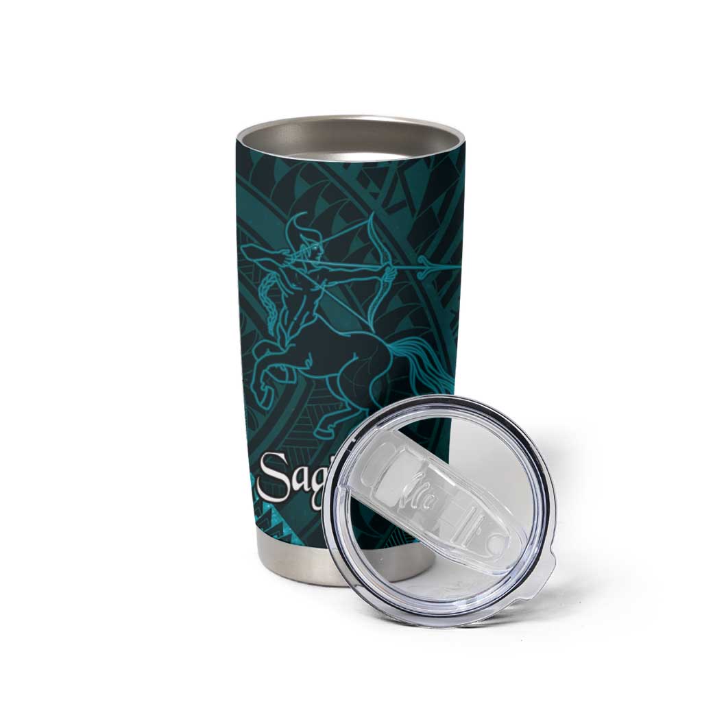 Personalised Polynesia Zodiac Sagittarius Tumbler Cup Galaxy Polynesian Pattern Chest Tattoo Style
