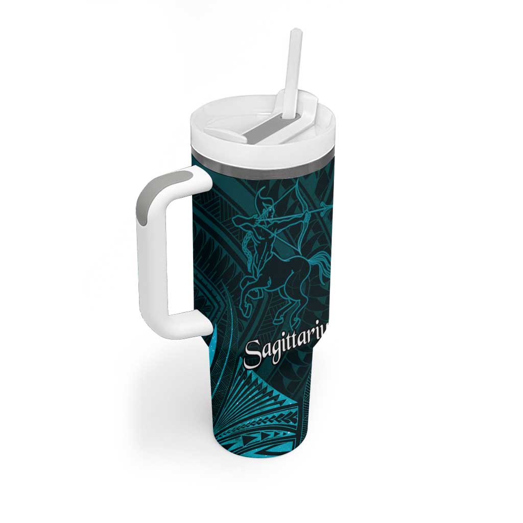 Personalised Polynesia Zodiac Sagittarius Tumbler With Handle Galaxy Polynesian Pattern Chest Tattoo Style LT14 - Polynesian Pride