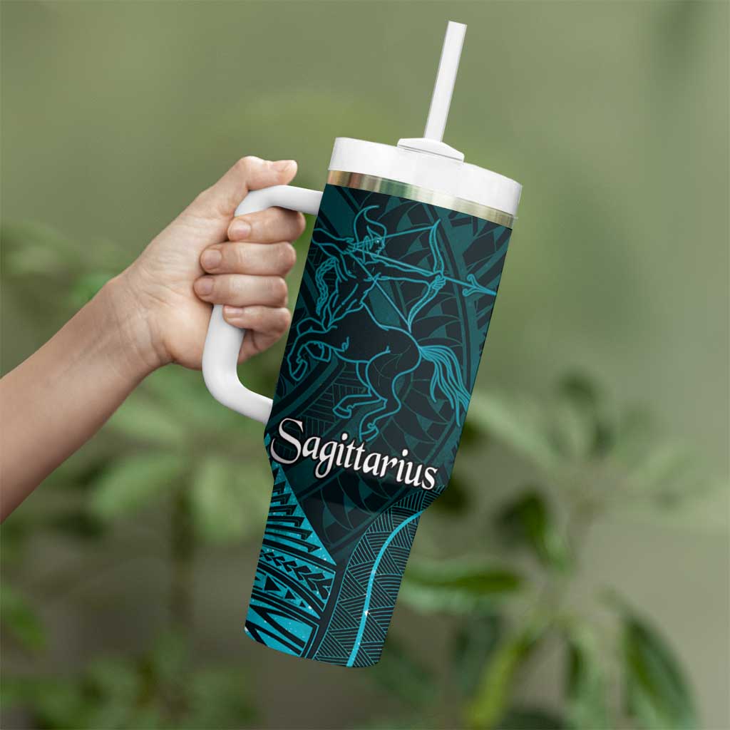Personalised Polynesia Zodiac Sagittarius Tumbler With Handle Galaxy Polynesian Pattern Chest Tattoo Style LT14 - Polynesian Pride