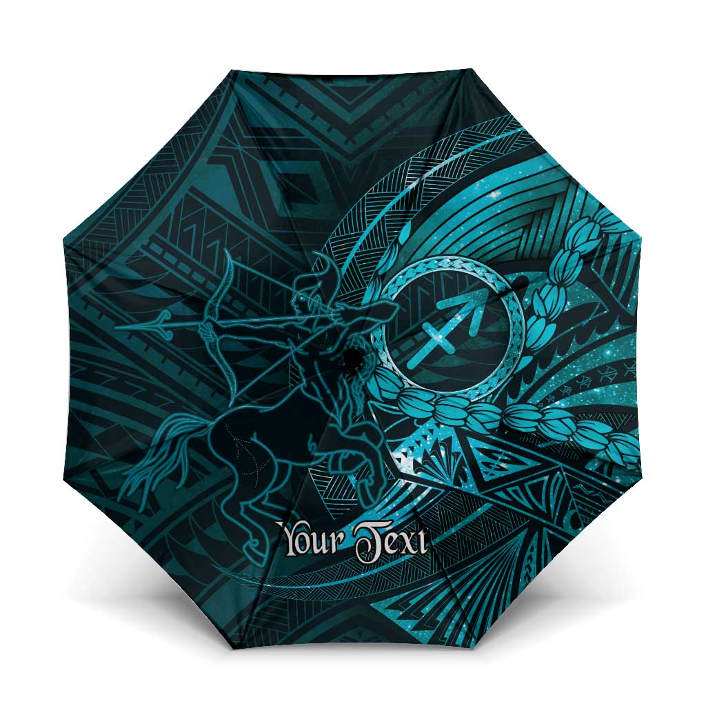 Personalised Polynesia Zodiac Sagittarius Umbrella Galaxy Polynesian Pattern Chest Tattoo Style LT14 One Size Folded 11.42 inch Opened Diameter 37.4 inch Cyan - Polynesian Pride