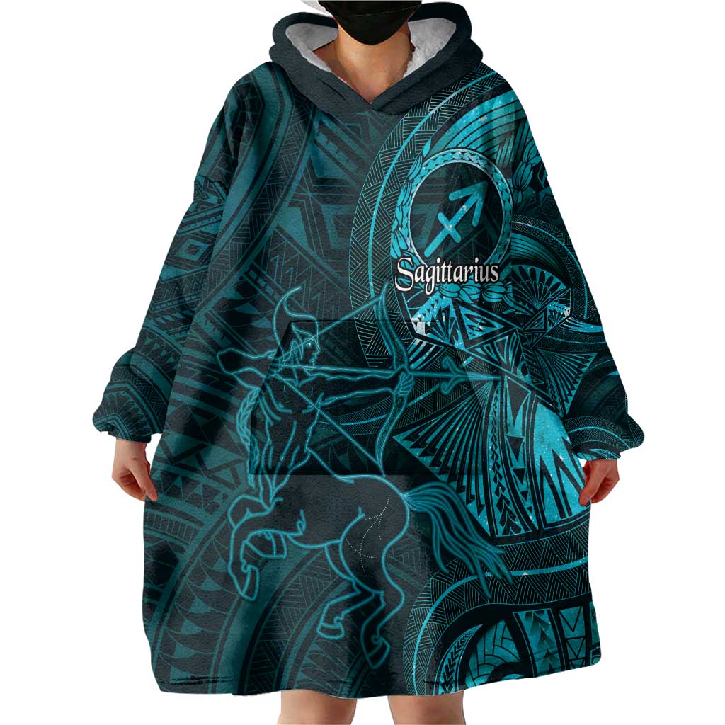 Personalised Polynesia Zodiac Sagittarius Wearable Blanket Hoodie Galaxy Polynesian Pattern Chest Tattoo Style LT14 - Polynesian Pride