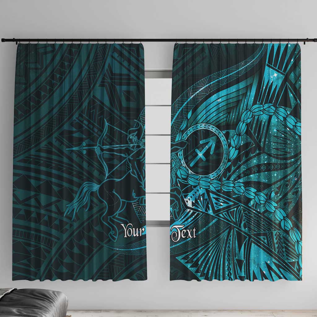 Personalised Polynesia Zodiac Sagittarius Window Curtain Galaxy Polynesian Pattern Chest Tattoo Style LT14 With Hooks Cyan - Polynesian Pride