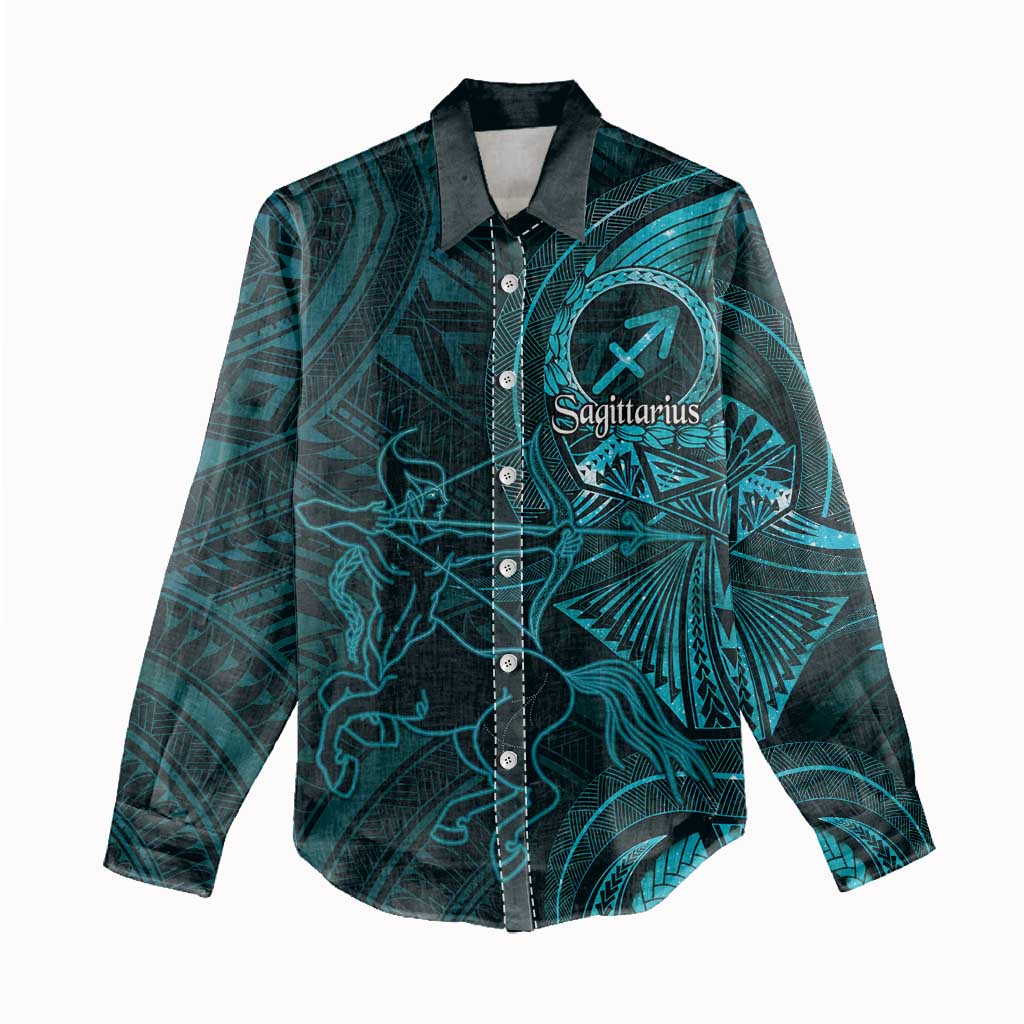 Personalised Polynesia Zodiac Sagittarius Women Casual Shirt Galaxy Polynesian Pattern Chest Tattoo Style LT14 - Polynesian Pride