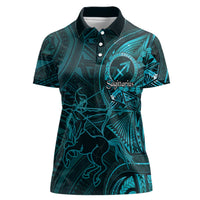 Personalised Polynesia Zodiac Sagittarius Women Polo Shirt Galaxy Polynesian Pattern Chest Tattoo Style LT14 Female Cyan - Polynesian Pride