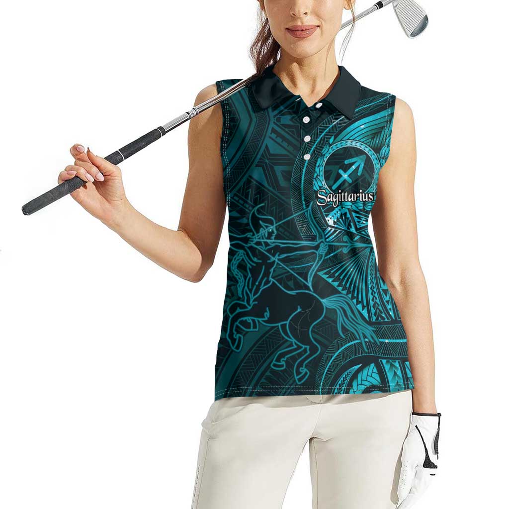 Personalised Polynesia Zodiac Sagittarius Women Sleeveless Polo Shirt Galaxy Polynesian Pattern Chest Tattoo Style LT14 - Polynesian Pride