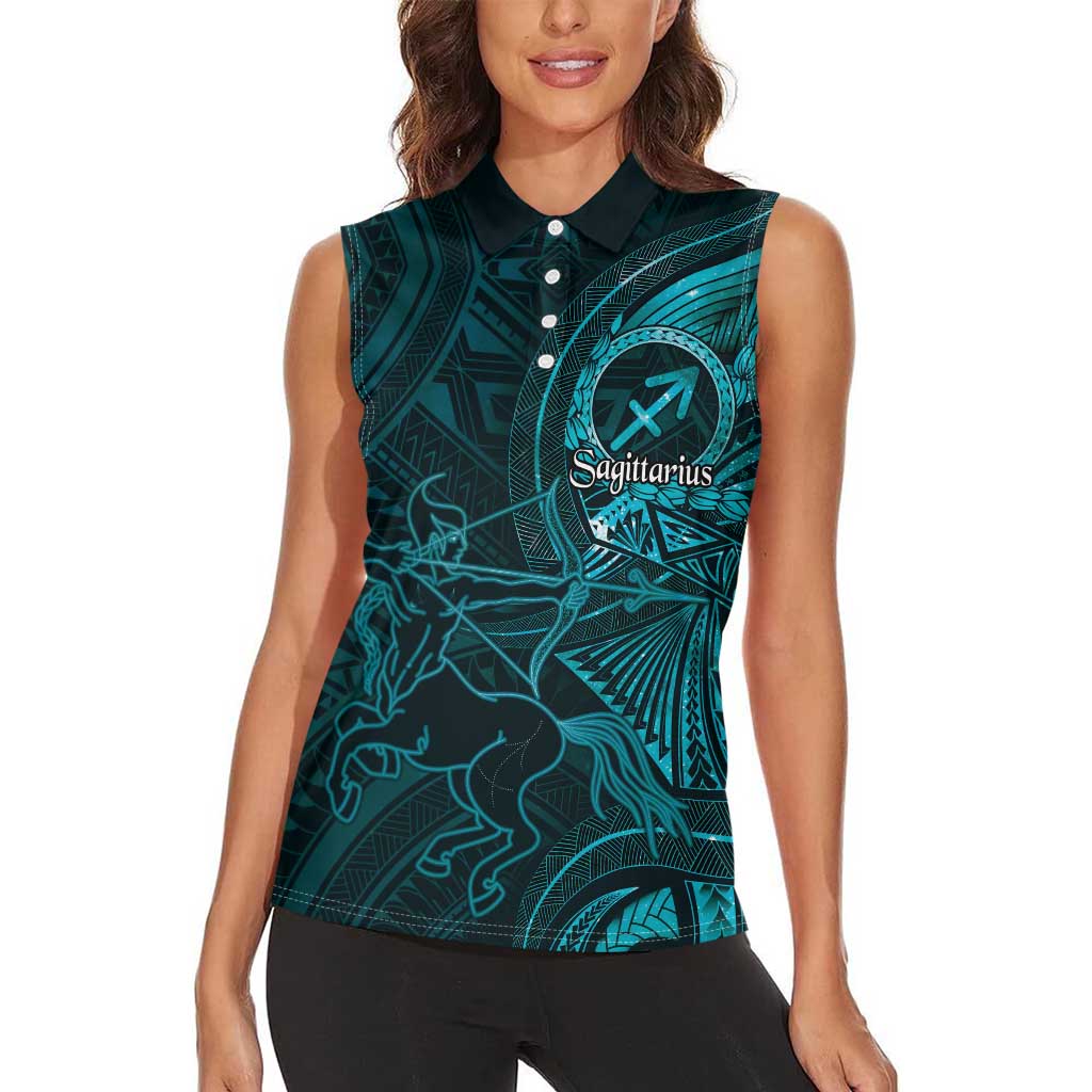 Personalised Polynesia Zodiac Sagittarius Women Sleeveless Polo Shirt Galaxy Polynesian Pattern Chest Tattoo Style LT14 - Polynesian Pride