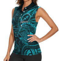 Personalised Polynesia Zodiac Sagittarius Women Sleeveless Polo Shirt Galaxy Polynesian Pattern Chest Tattoo Style LT14 - Polynesian Pride