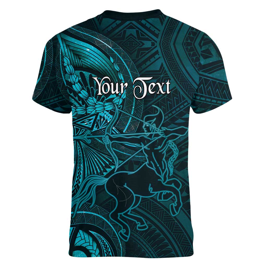 Personalised Polynesia Zodiac Sagittarius Women V-Neck T-Shirt Galaxy Polynesian Pattern Chest Tattoo Style LT14 - Polynesian Pride