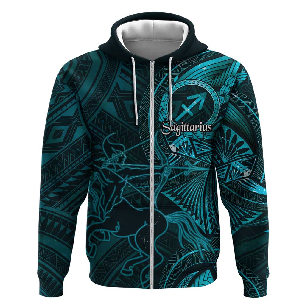 Personalised Polynesia Zodiac Sagittarius Zip Hoodie Galaxy Polynesian Pattern Chest Tattoo Style