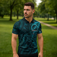 Personalised Polynesia Zodiac Sagittarius Zipper Polo Shirt Galaxy Polynesian Pattern Chest Tattoo Style LT14 - Polynesian Pride