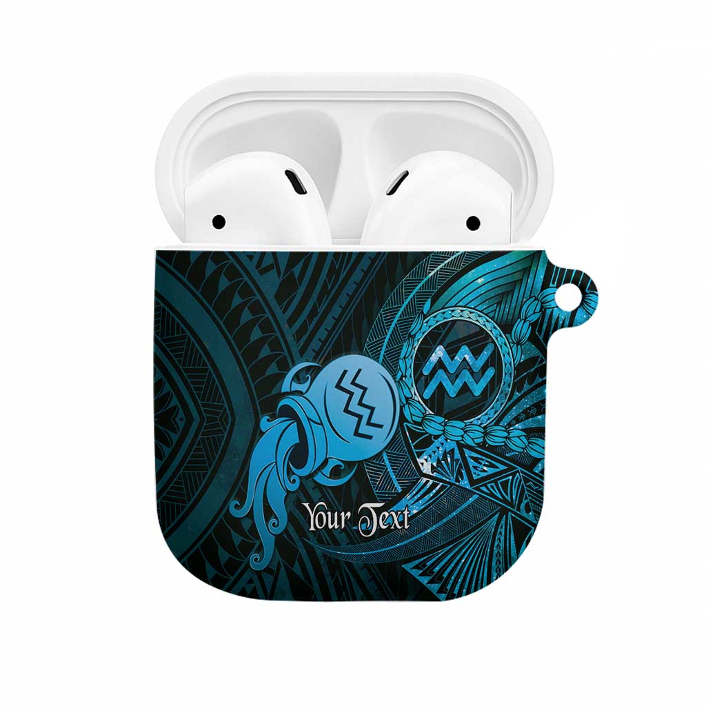 Personalised Polynesia Zodiac Aquarius AirPods Case Galaxy Polynesian Pattern Chest Tattoo Style LT14 Blue - Polynesian Pride